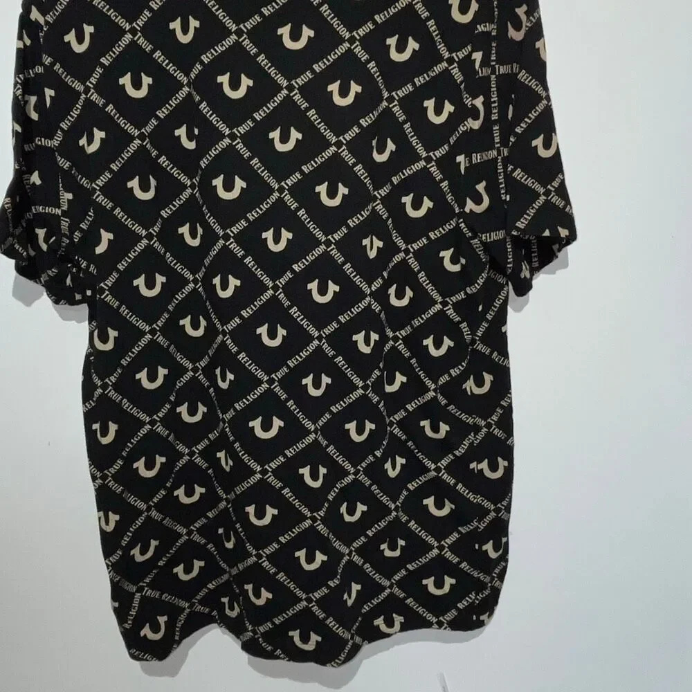 True Religion Mens Black Cream Monogram Crew Neck Cotton Short Sleeve T-Shirt XL
